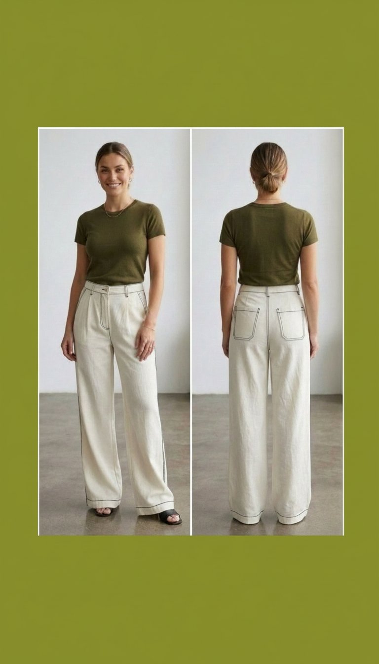 Pantalon à pincettes Shein en lin blanc cassé taille S