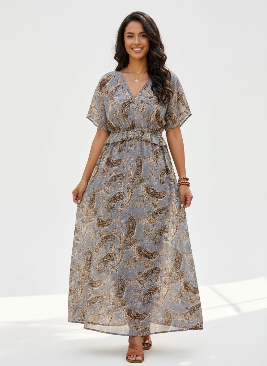 Robe bleu ciel taille haute  maxi avec poches 