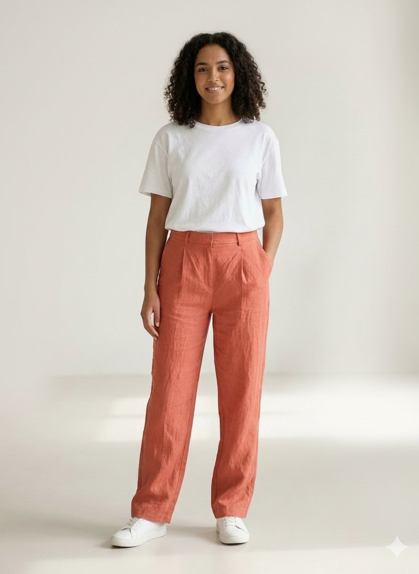 Pantalon large corail en lin t 42(petit) 