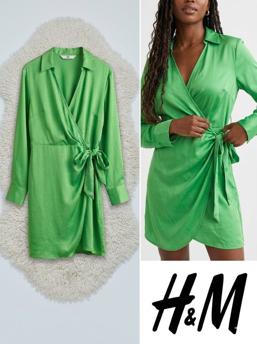 Titre Robe Cache-Cœur Verte ev viscose satiné jamais portée taille L, de la marque H&M tlbess XL