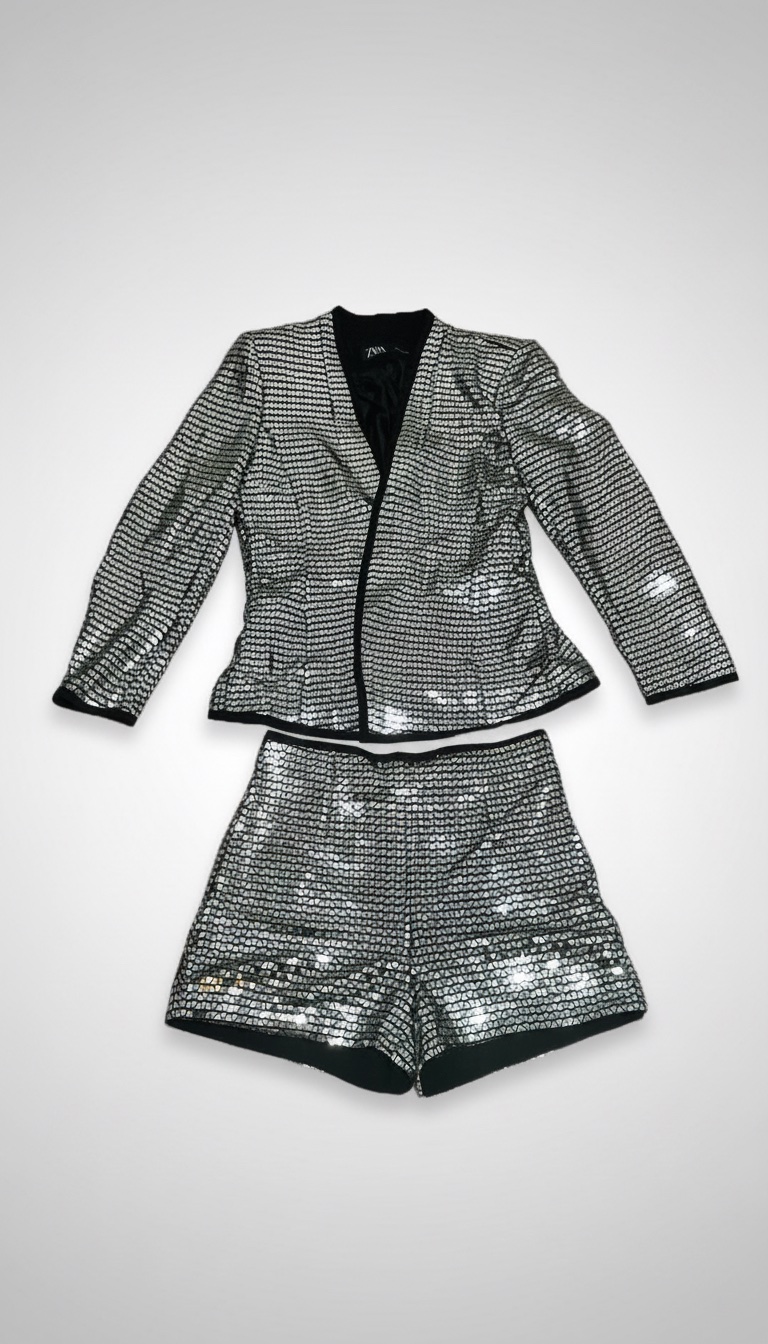 Rare silver triangle sequined ensemble from Zara
