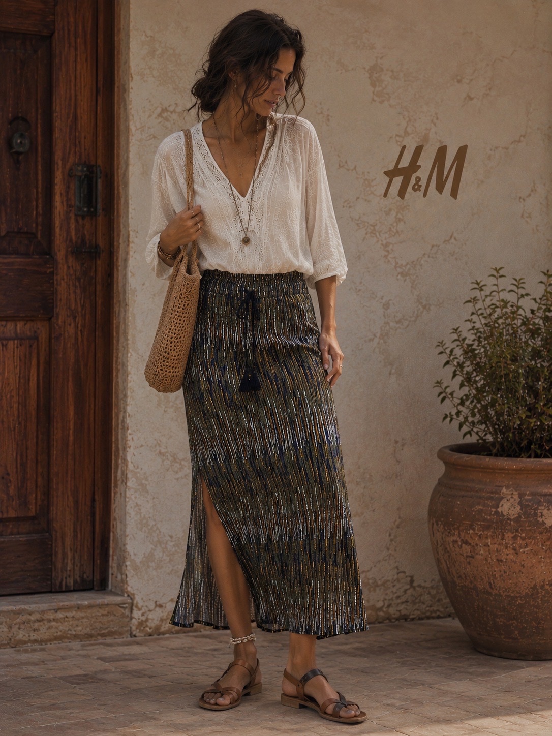 Jupe longue H&M style bohème vintage – Taille 38