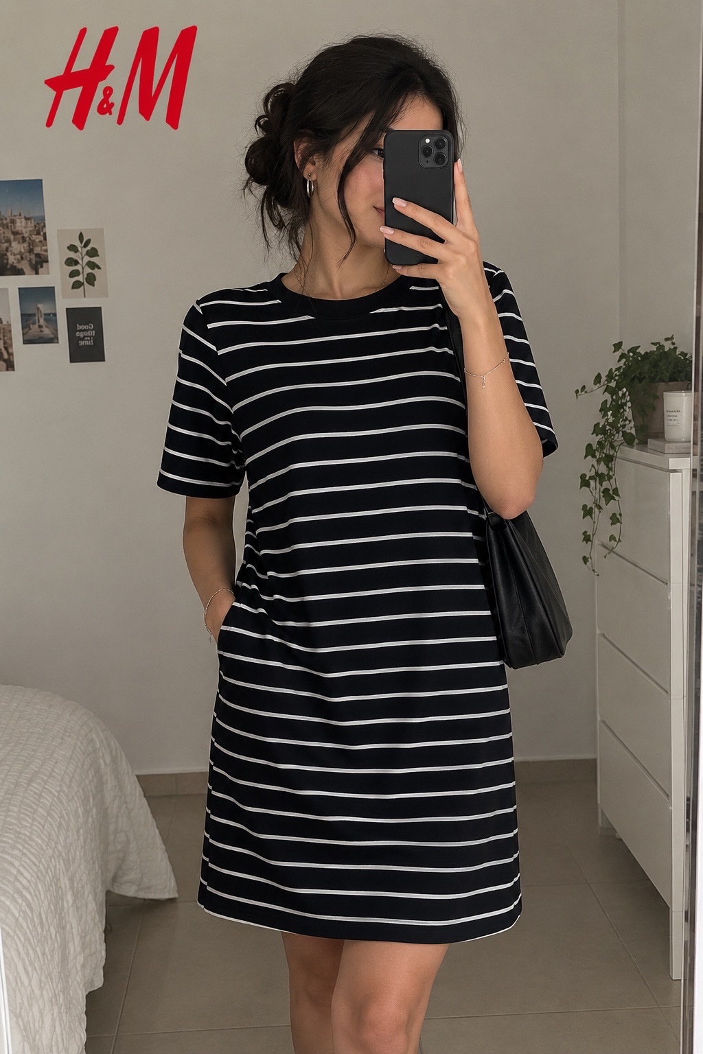 Robe T-shirt rayée bleu marine et blanche H&M