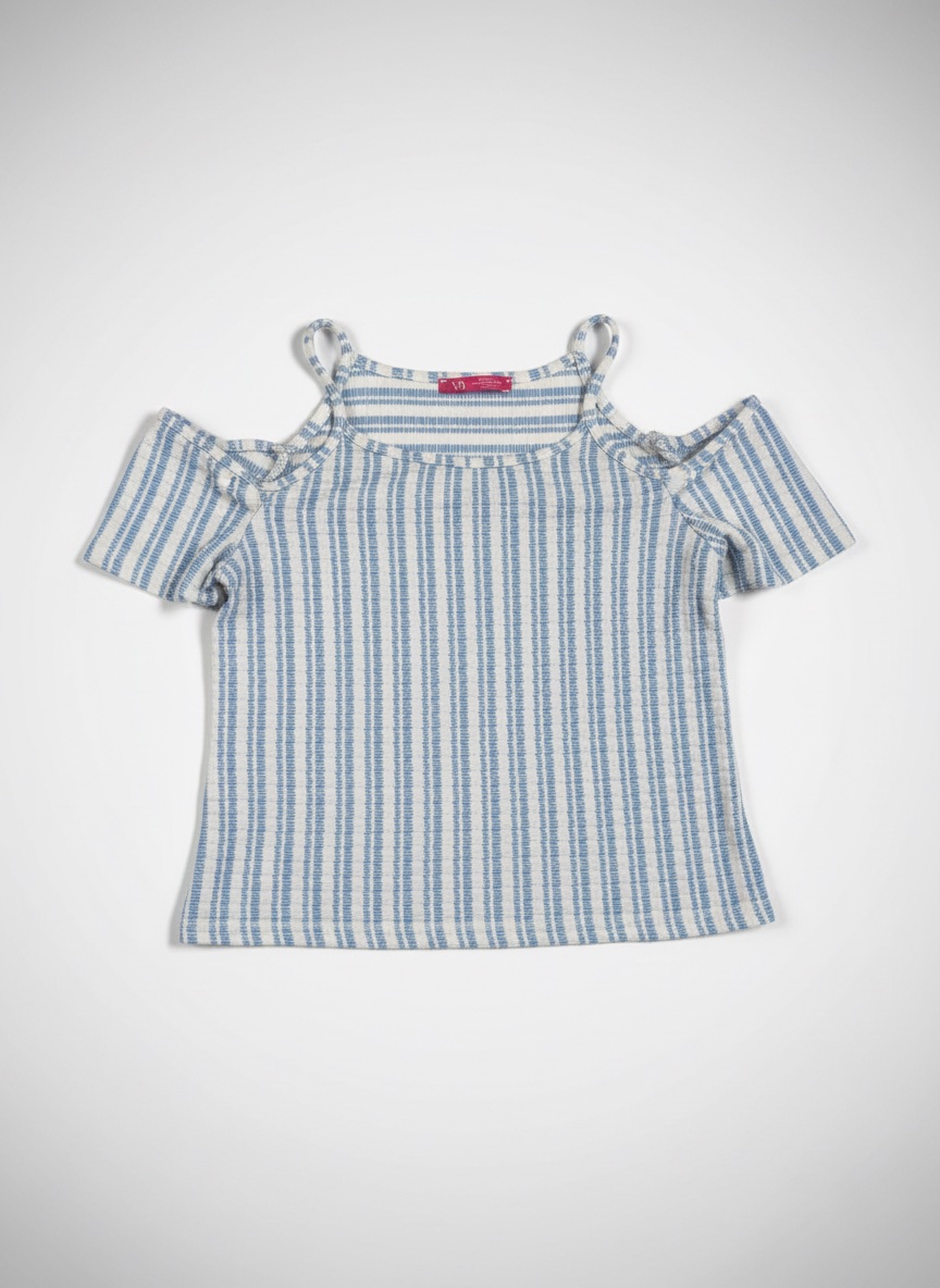 Top épaules dénudées rayé bleu et blanc Primark (YD)