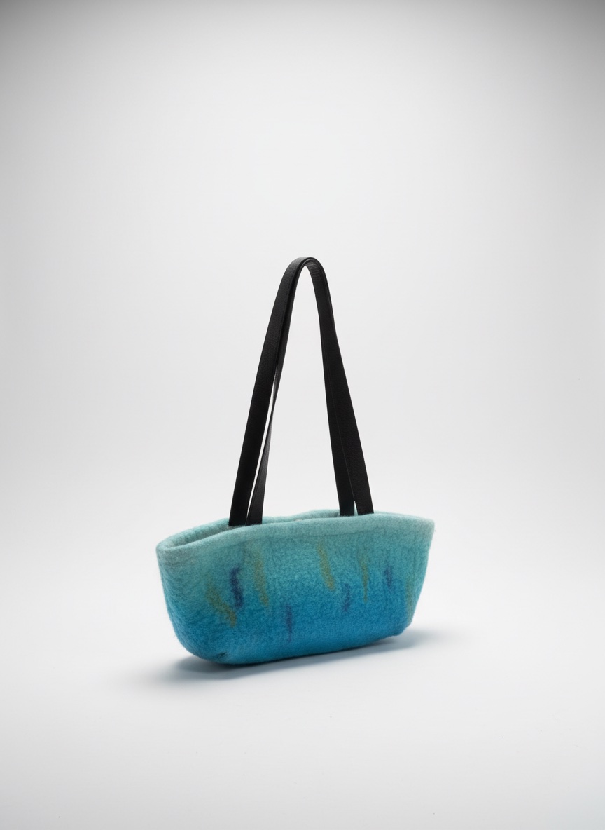 Sac fourre-tout artisanal en feutre bleu turquoise