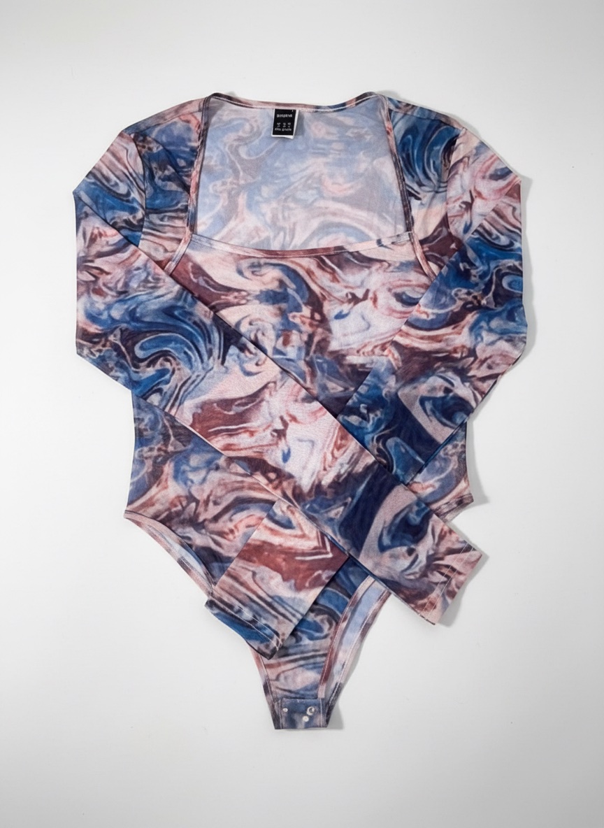Body en tulle transparent à motif marbré SHEIN – Taille S (36)