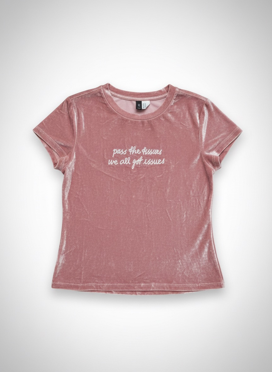 T-shirt en velours rose brodé H&M (Divided)