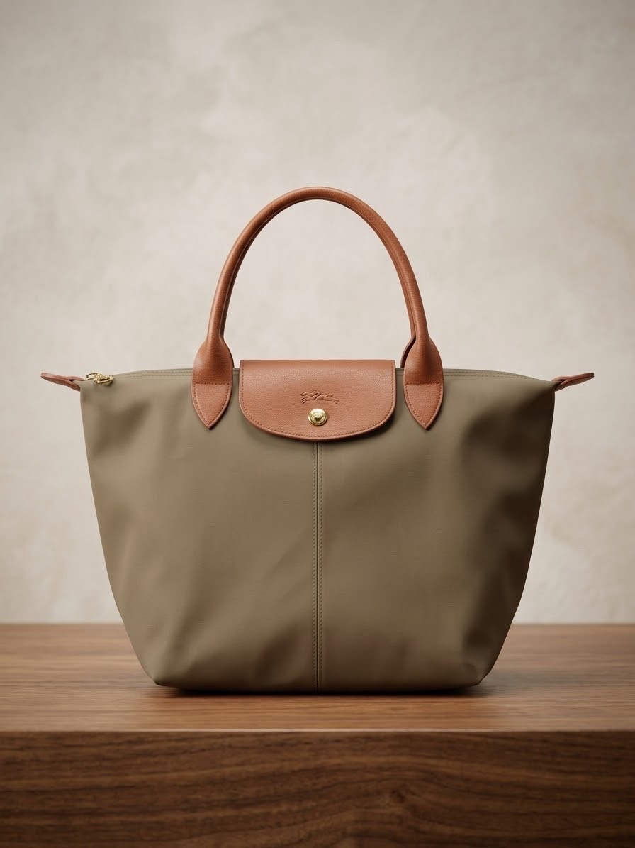 Sac cabas style Longchamp - Beige et Cuir Marron