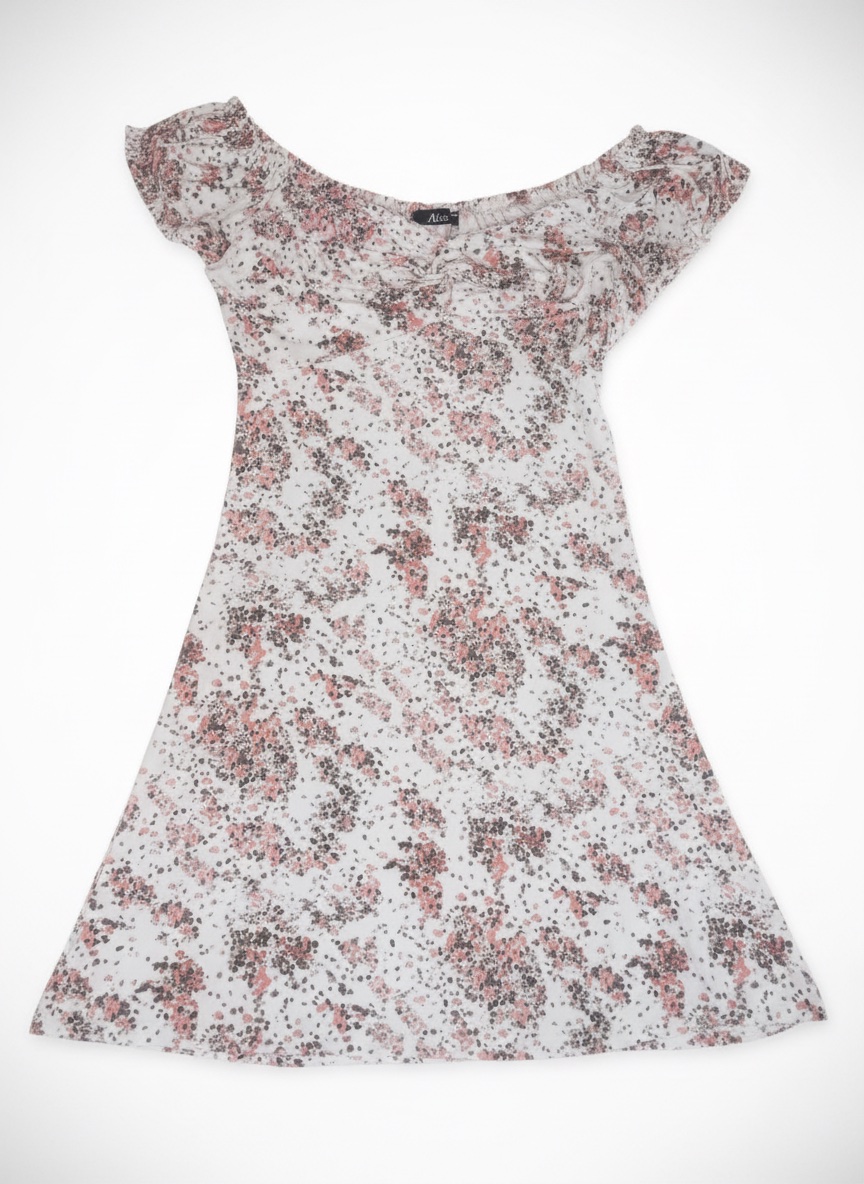 Robe Courte Fleurie à Épaules Dénudées