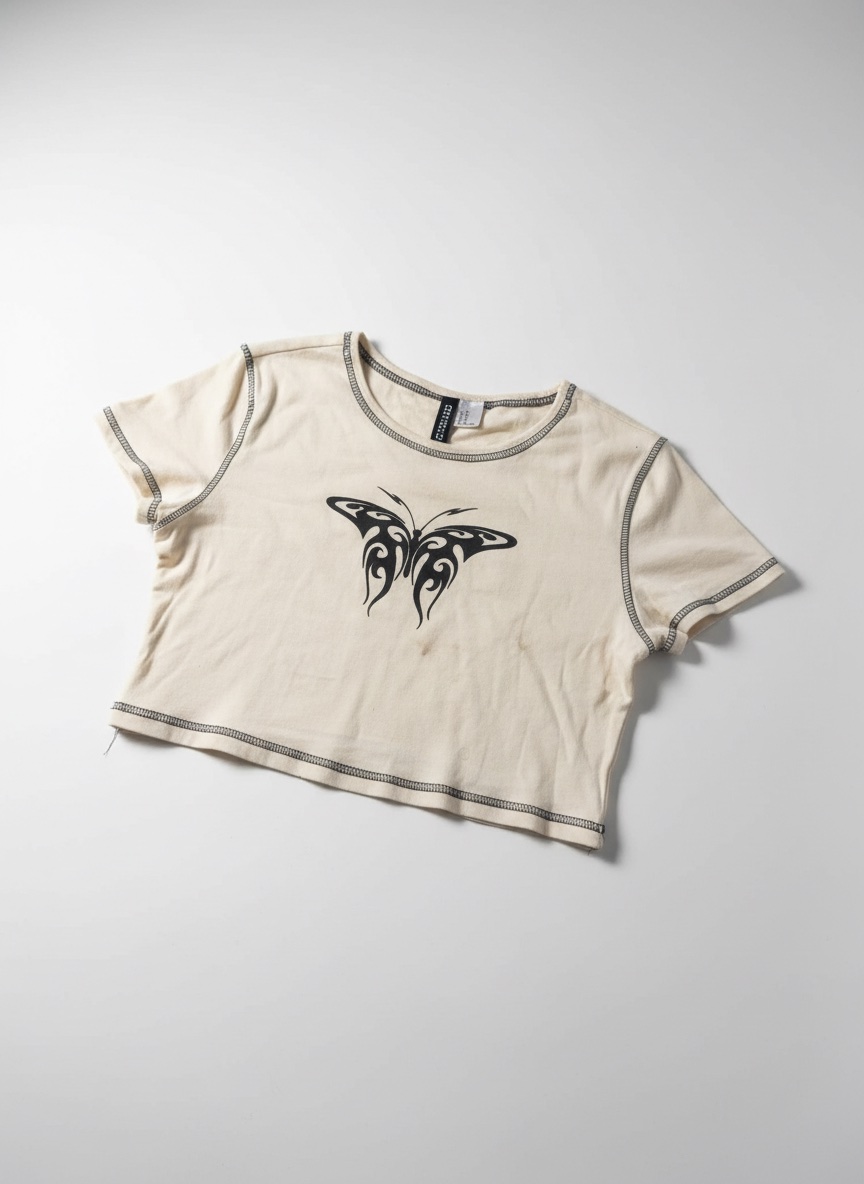 Crop top écru imprimé papillon tribal H&M – Taille M
