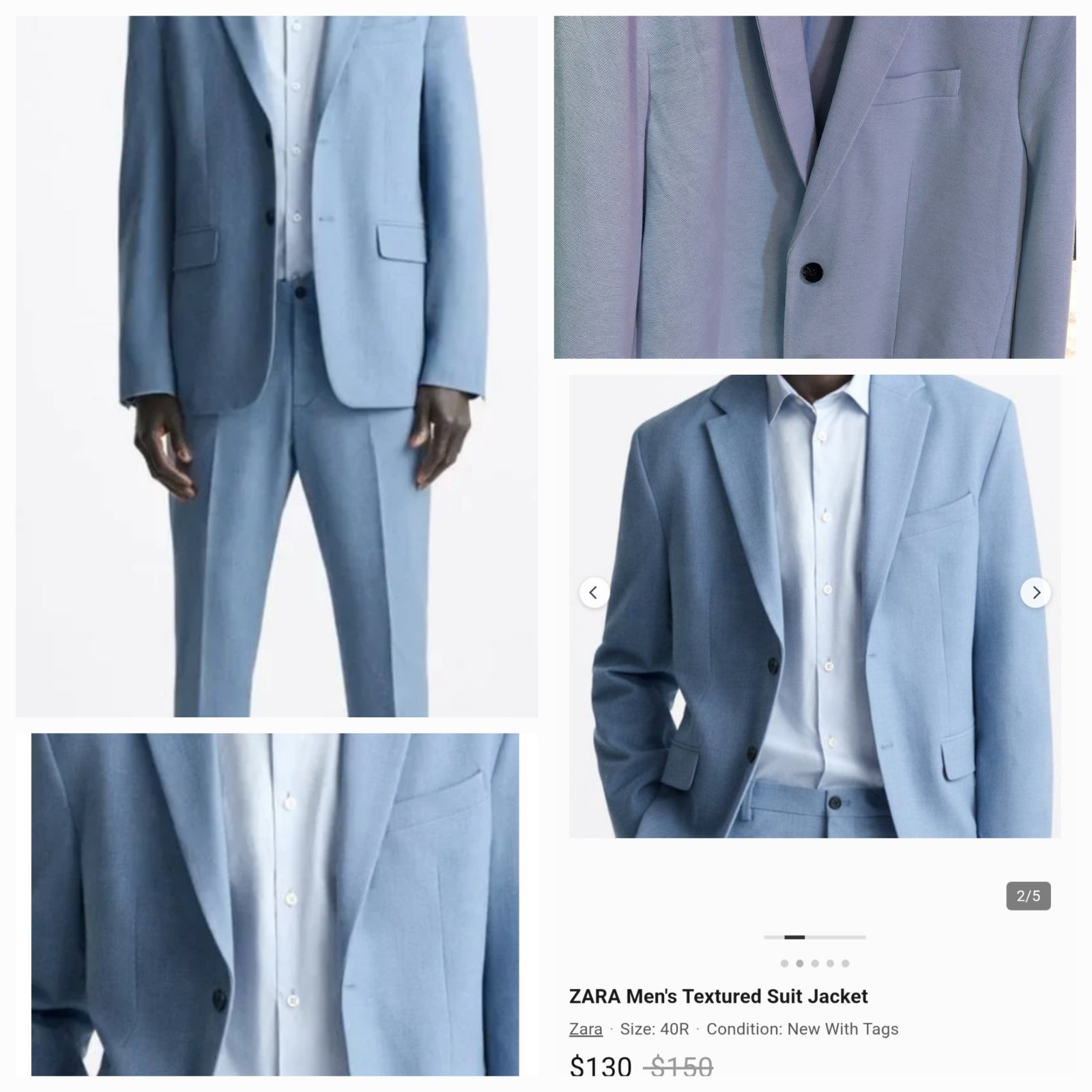 Blazer Zara bleu ciel en tissu texturé, 