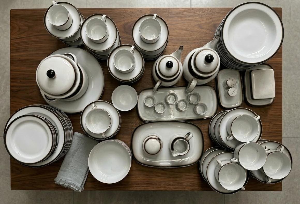Service de vaisselle ARZBERG – 96 pièces Porcelaine blanche avec bord noir
