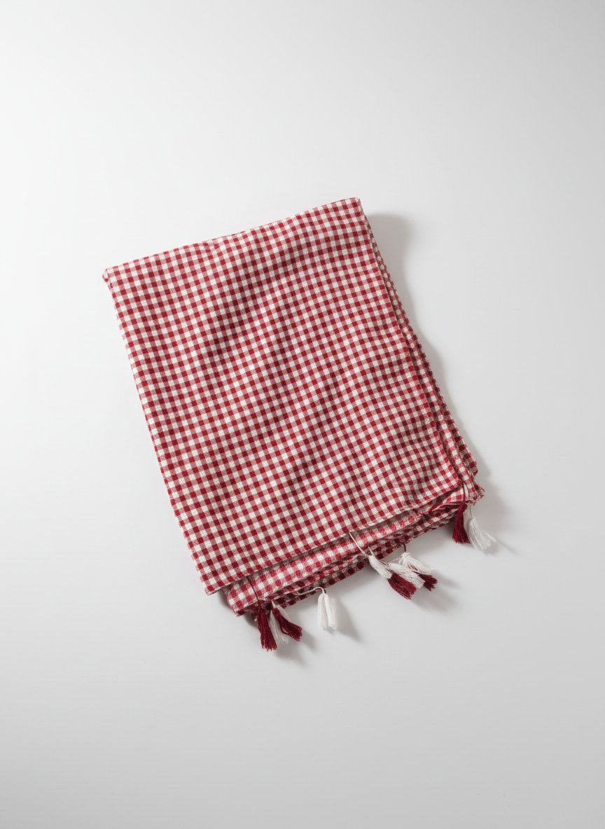 Foularde Vichy Rouge & Blanc – Détails Pompons 