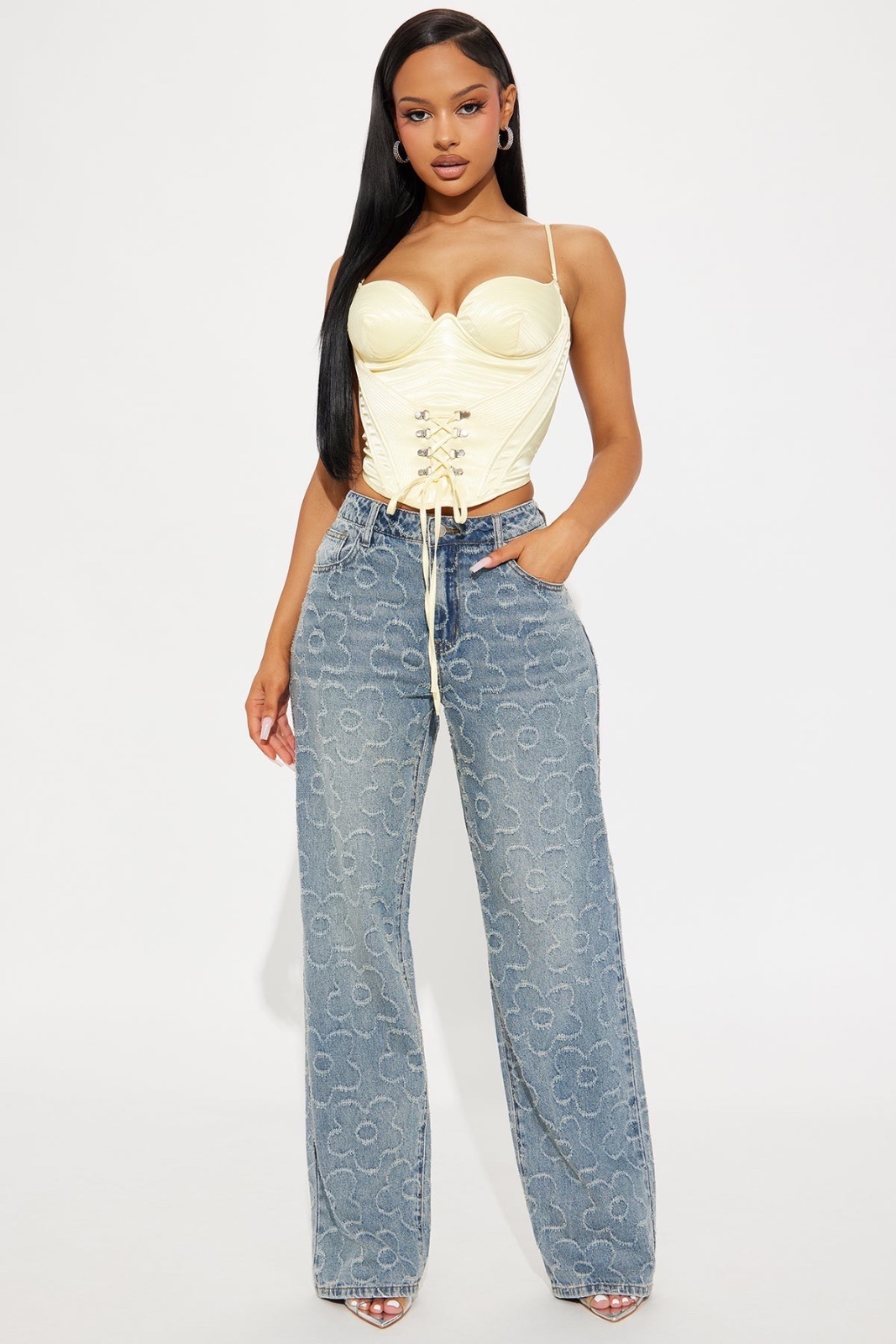 Flower Power Jacquard Wide Leg Jeans 