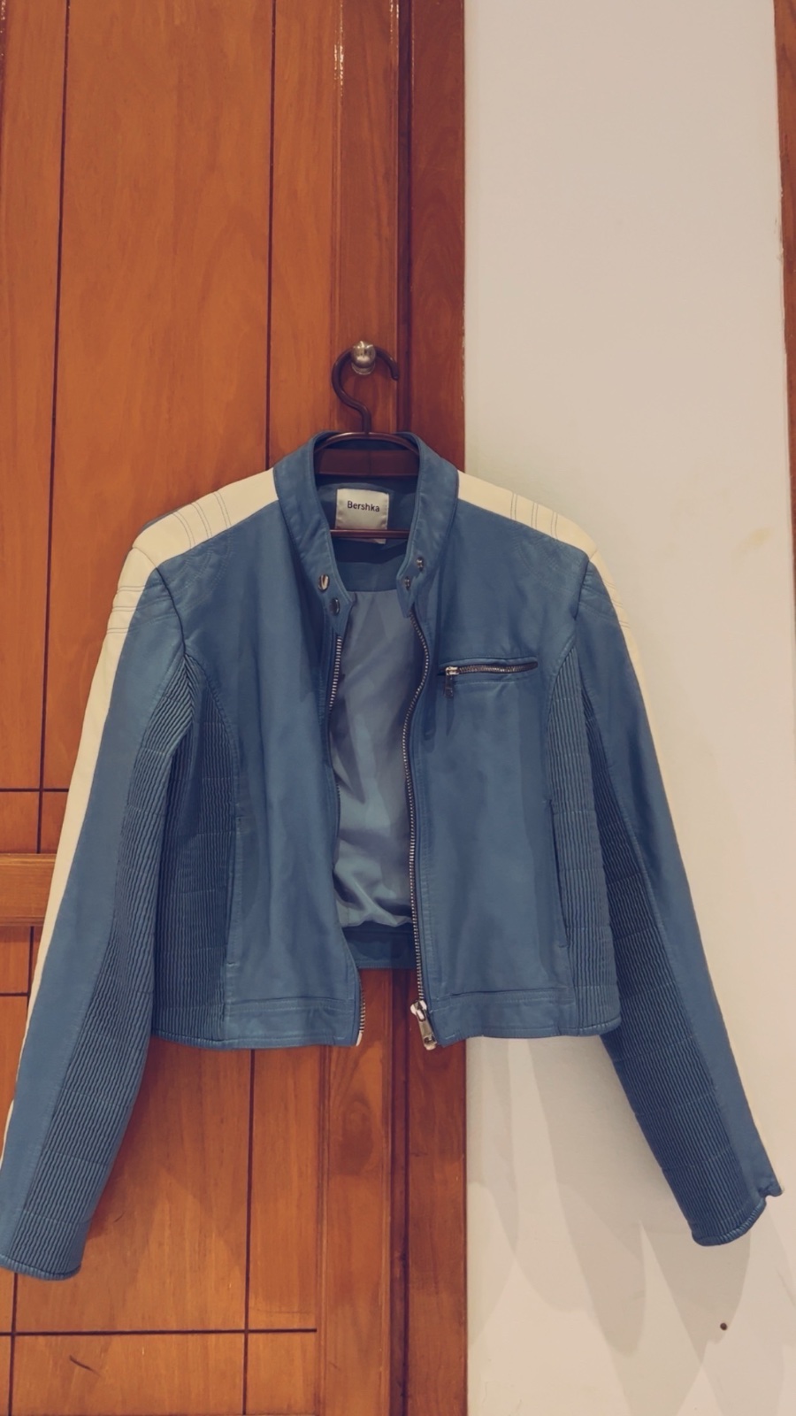 Veste biker Bershka bleu pétrole et bla