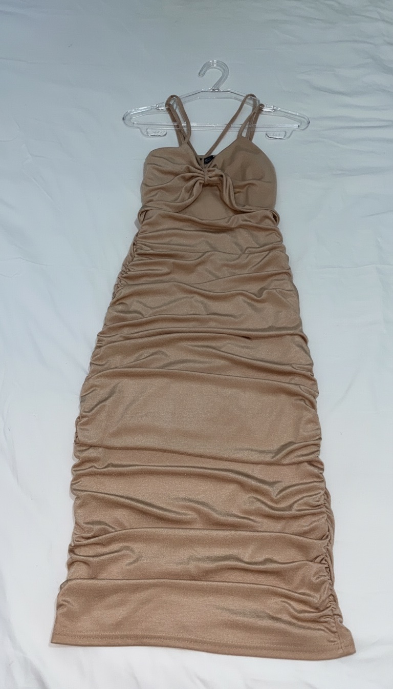 Robe mi-lounge soirée camel chic 
