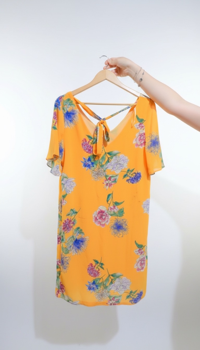 Tres jolie robe jaune fleurie taille M neuf sans etiquette