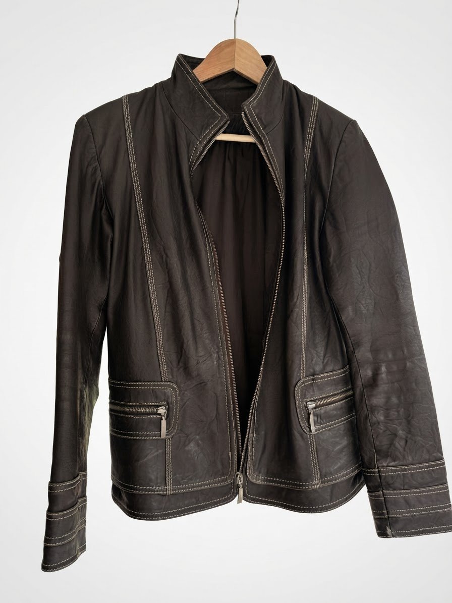 Veste en cuir marron foncé 100% leather 