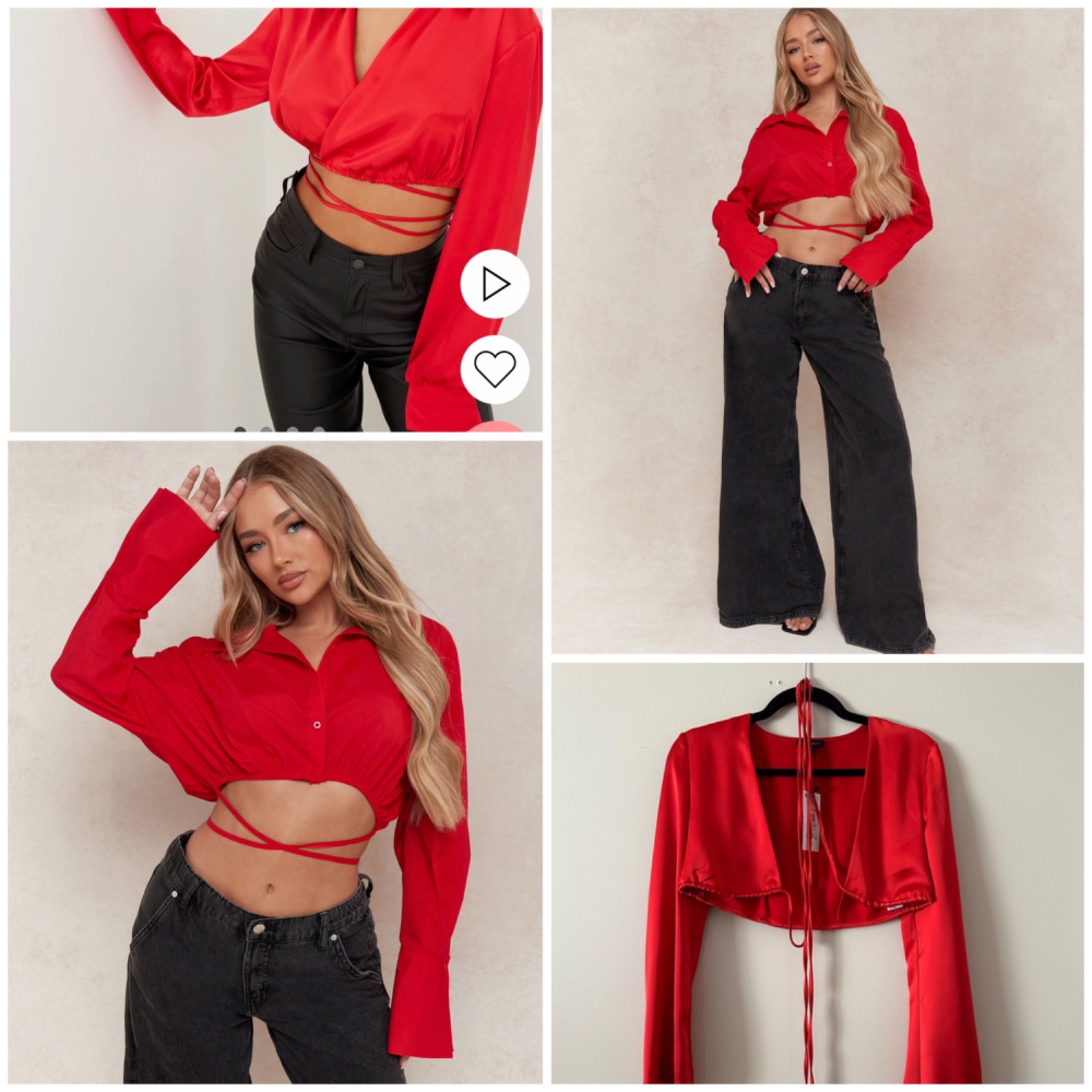 Chemise top rouge satin 