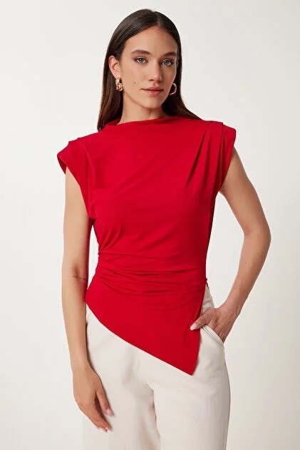 Red padded asymmetrical top impote d'italie 