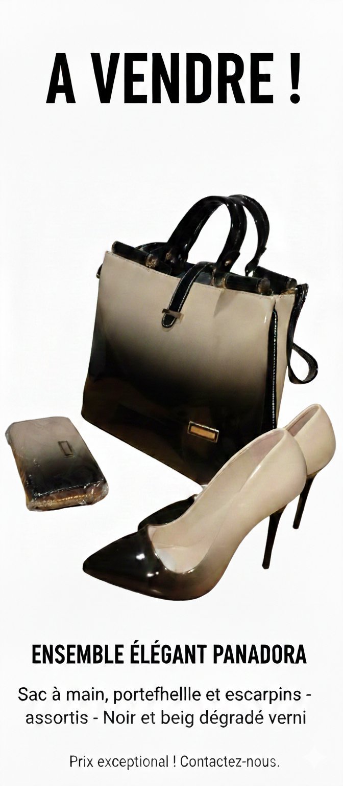Sac/ portefeuille /escarpins à talons hauts noirs et beiges.