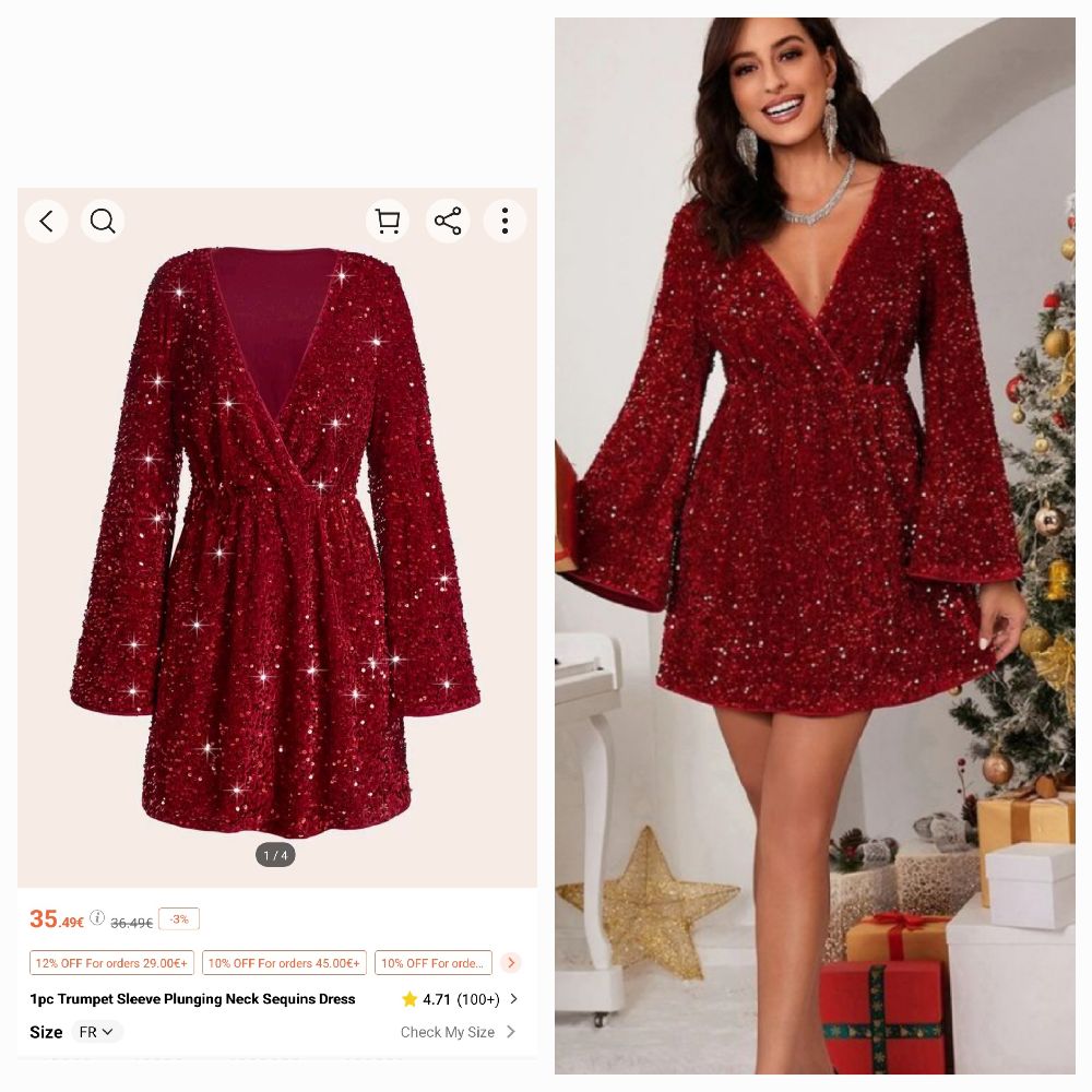 ​Robe de Soirée à Paillettes – Rouge Rubis ✅️ Neuve impotée 🇲🇫