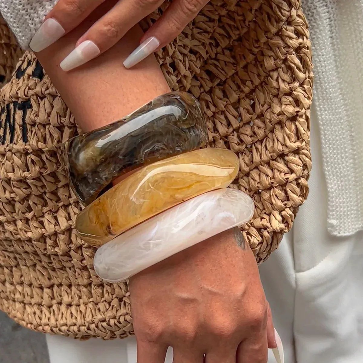 Lot de 3 bracelets joncs vintage Effet marbré ✅️ Neuves