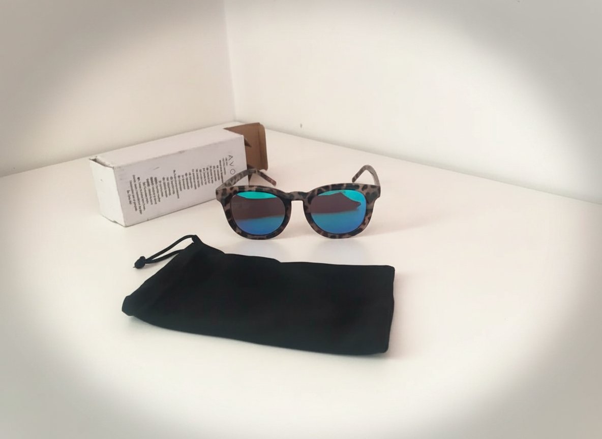 Lunettes de soleil Avon neuves avec étiquette – Monture écaille & verres miroir bleus