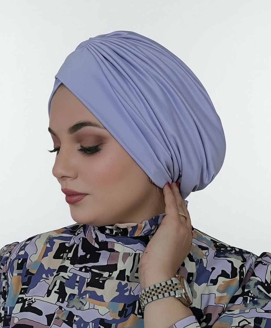 Turban croisé  couleur LILAS de la marque tunisienne : la Bobine 