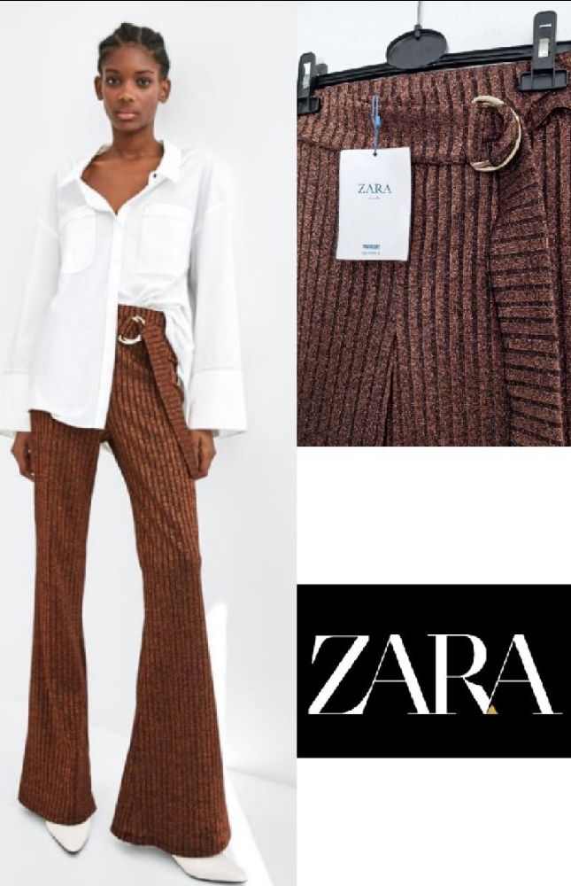 Pantalon zara neuf,maron chocolat en lamée 