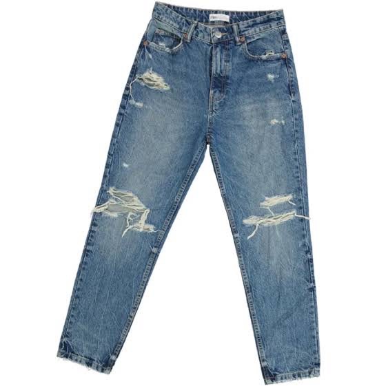 Jean Zara bleu moyen déchiré / taille haute coupe droite