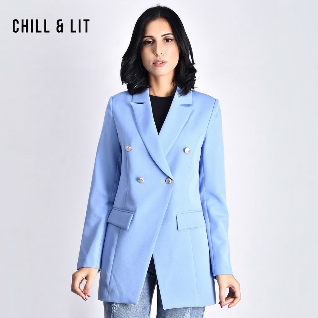 Veste de costume / Blazer bleu ciel col à revers double boutonnage