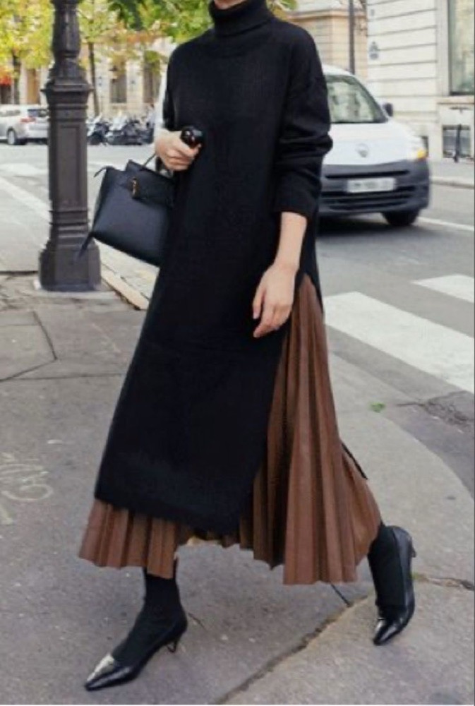 Robe pull à manches longues et col roulé pour femme