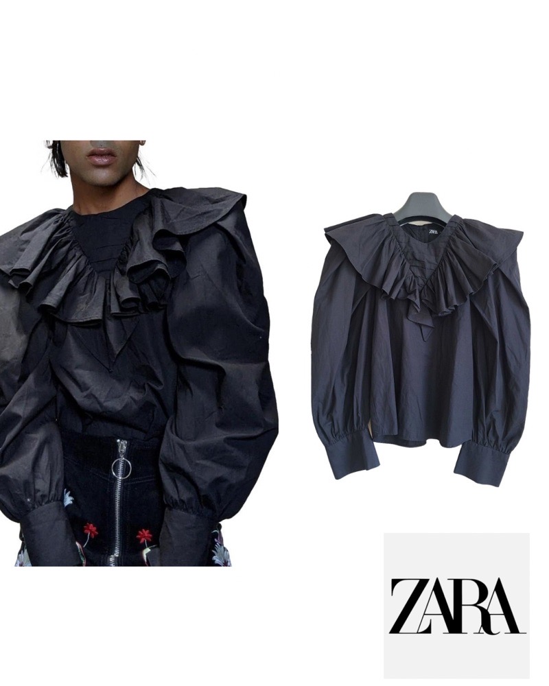 Blouse Zara noire à volants 