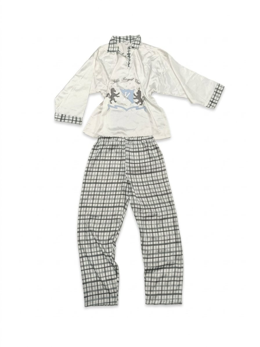Killi Royal Club Satin & Plaid Two-Piece Pajama Set