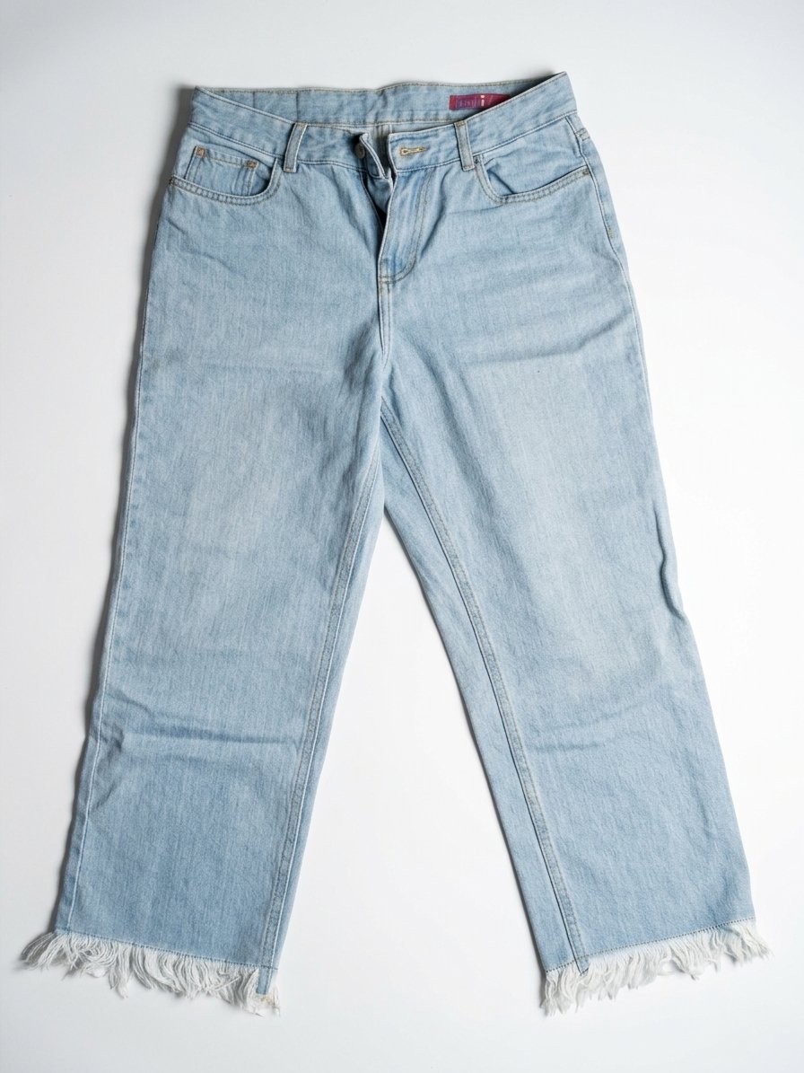 Deniz "Camilia" Light Wash Wide-Leg Jeans with Frayed Hem