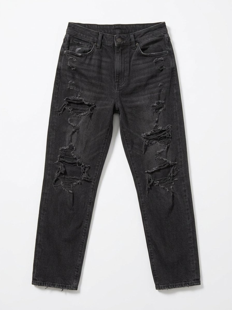American Eagle Distressed Black Comfort Stretch Mom Jeans