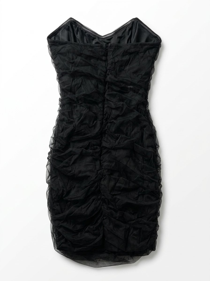 PrettyLittleThing® Black Ruched Mesh Strapless Mini Dress