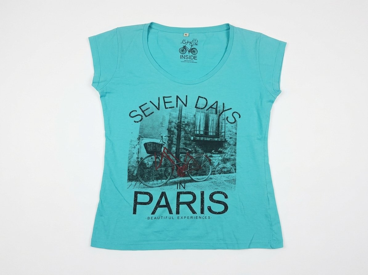 "Seven Days in Paris" Turquoise Casual Graphic T-Shirt