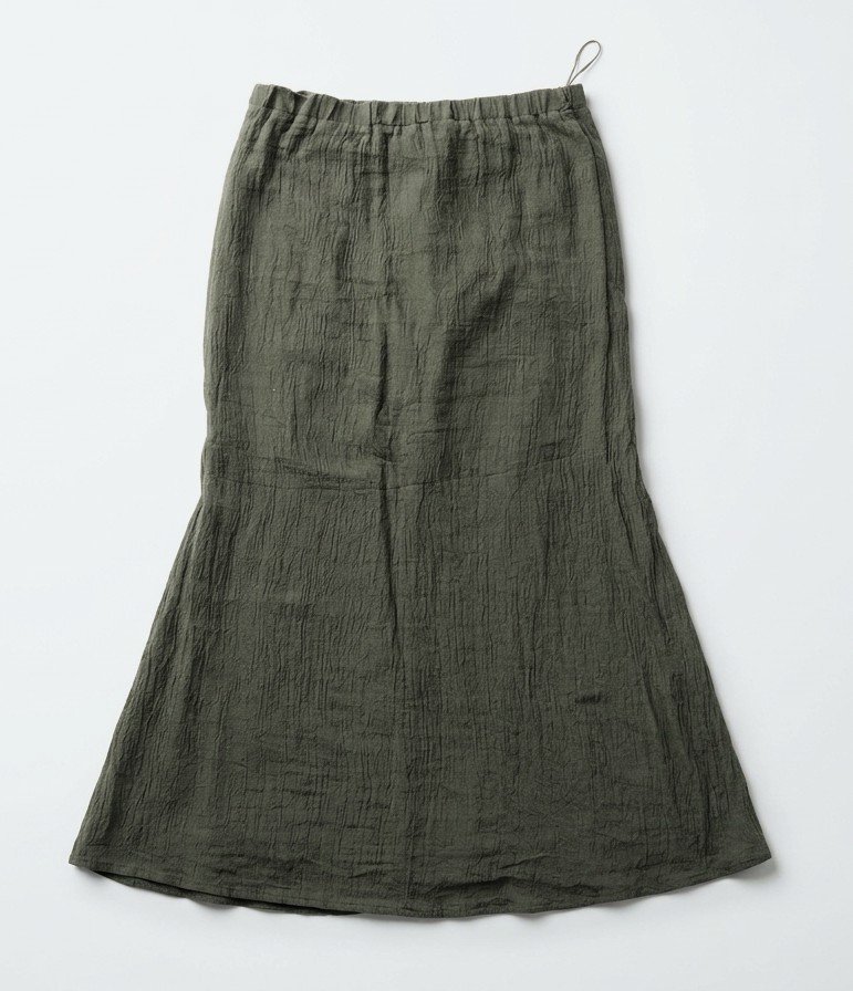 Olive Green Textured Midi Skirt