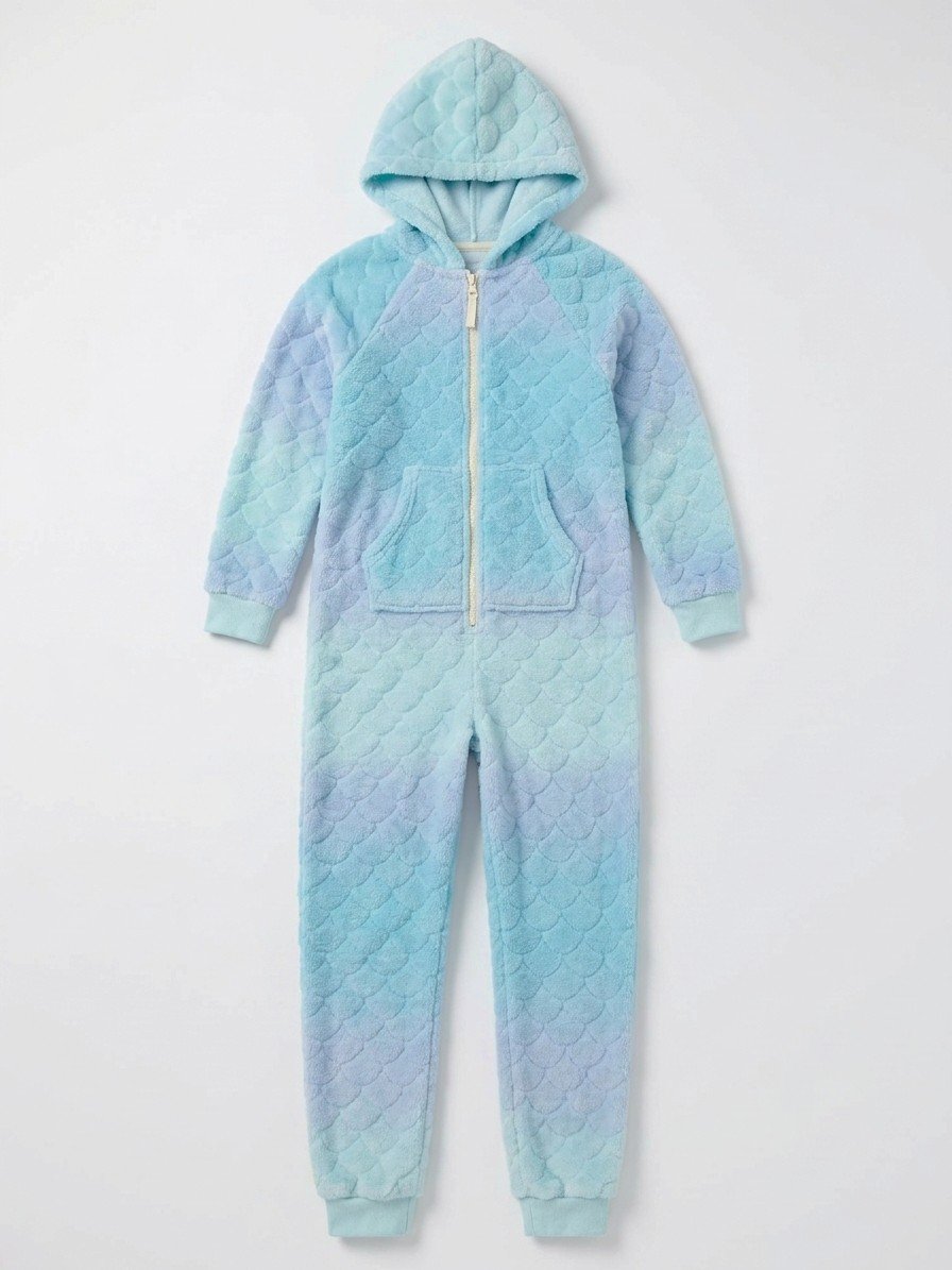 Blue Ombré Mermaid Scale Fleece Onesie