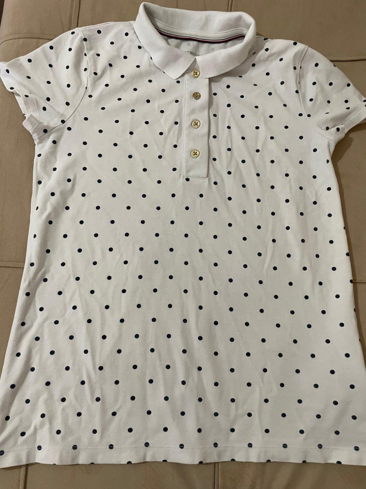 Pull polo tommy Hilfiger polka dots blanc et point noir 