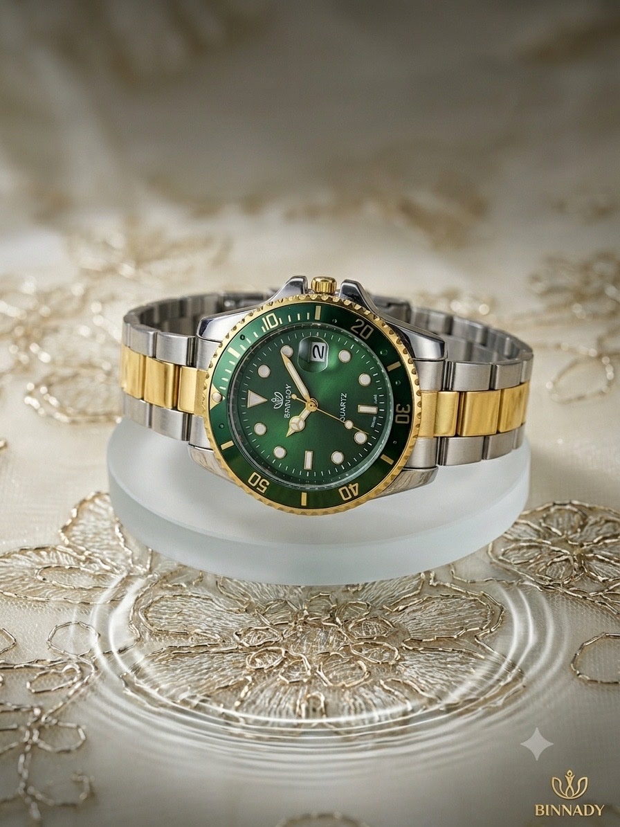 Montre  élégante BINNADY (Quartz) - Édition Verte & Dorée ⌚✨
