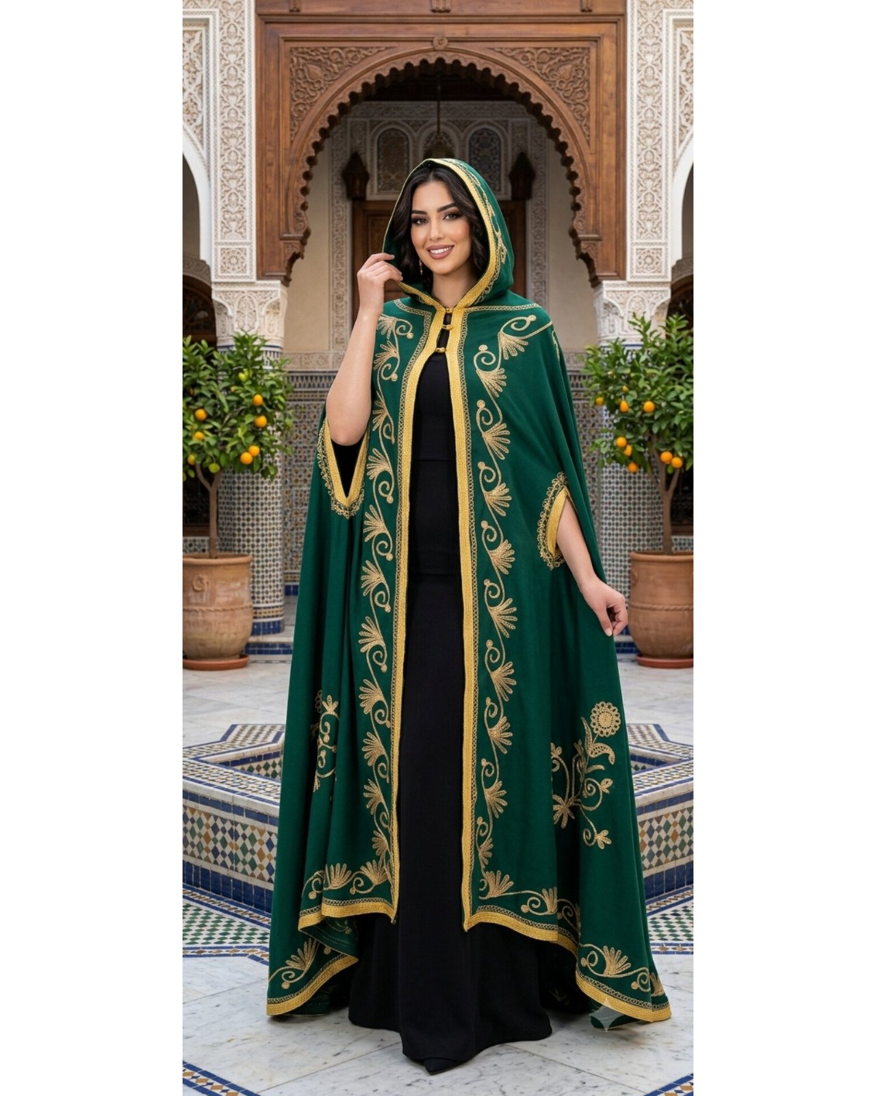 برنوس أخضر مطرّز بخيوط ذهبية💚✨️