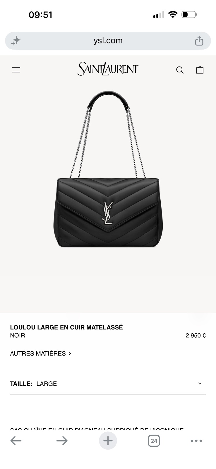 Sac ysl loulou large en cuir authentique