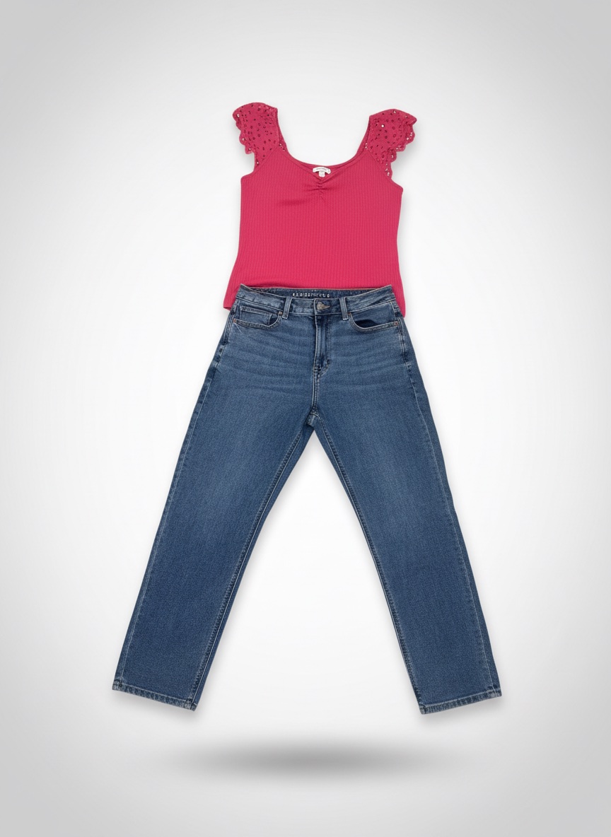 Pantalon mom jeans et top rose M
