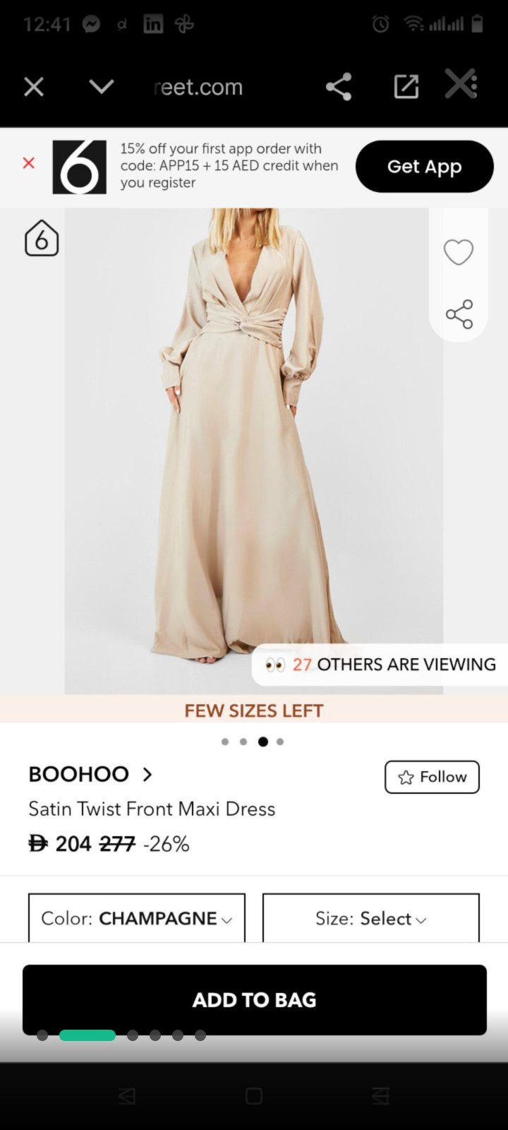 Robe soirée en satin couleur champagne 