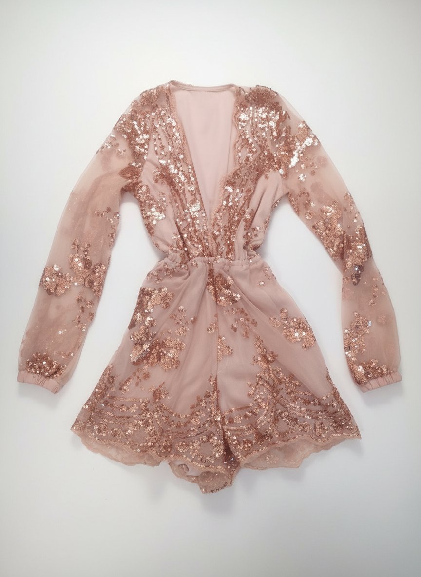 Une tres jolie combinaison soirée en beige et rose gold