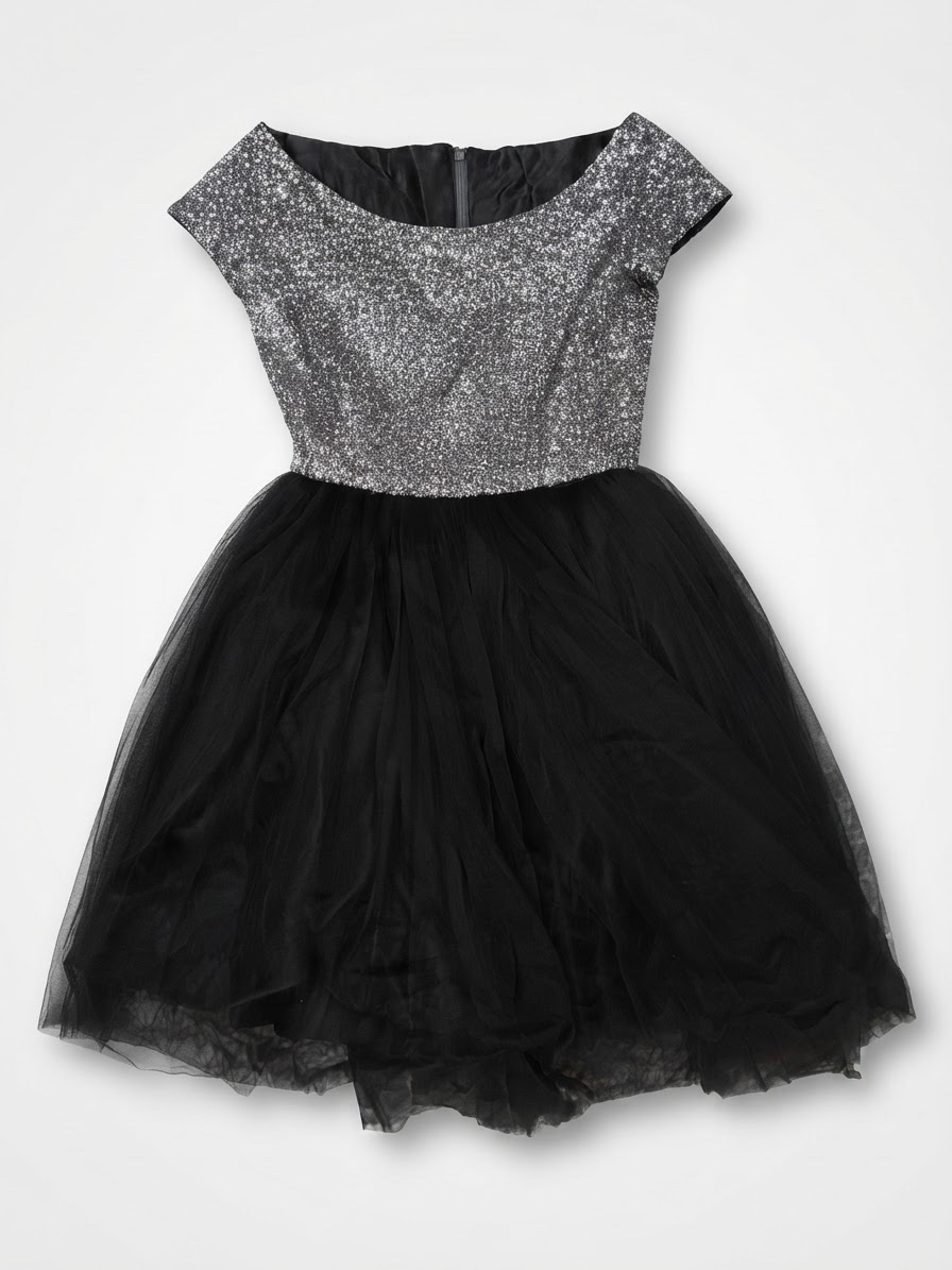 Robe de soirée noire et argentée