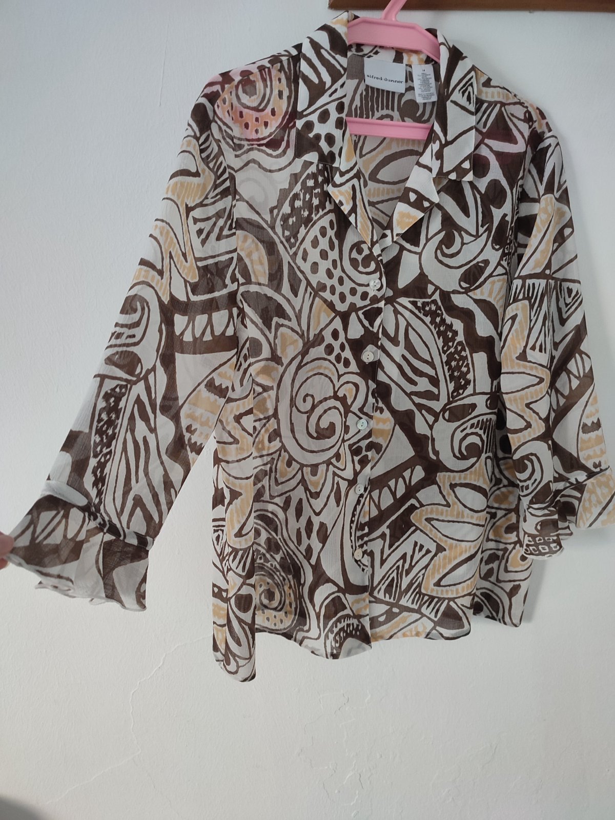 Chemise transparente Alfred Dunner à motifs abstraits marrons